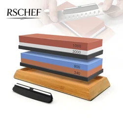2in1 Professional Sharpening Stones Knife Sharpener Double-Side Whetstone Grinder Stone Watster Stone Bamboo Base Angle Guide