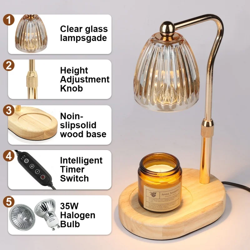 Candle Warmer Lamp with Timer Dimmer Adjustable Height Create Ambiance Candle Lamp for New Home, Birthday Christmas Gifts