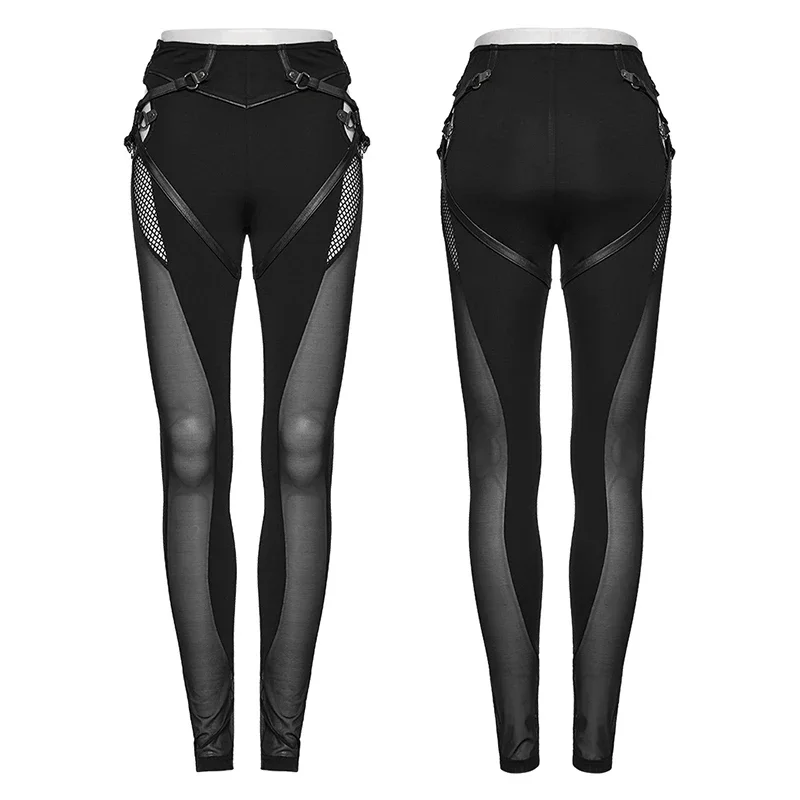 PUNK RAVE Women's Punk Handsome Hollow Design Segmentation Leggings Sexy Eye-catching Slim-fitting Pants Spring/Summer