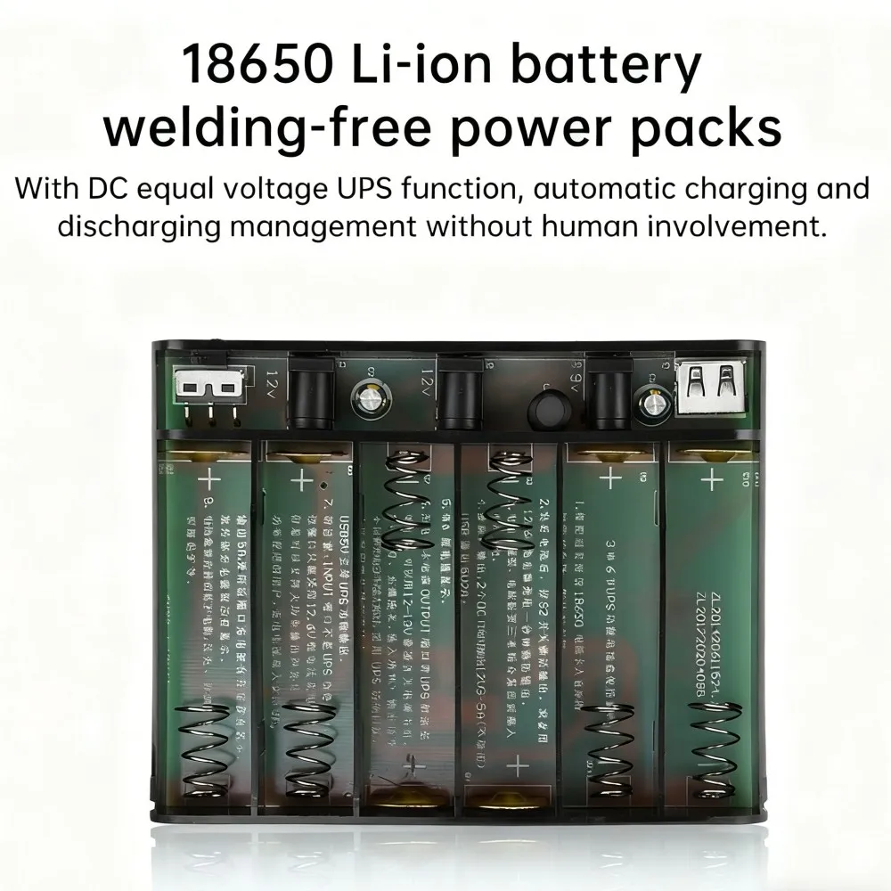 Uninterrupted Power Supply DIY Power Bank Box DC UPS 5V 9V 12V Output 6x 18650 Battery for House Router Cellphone Tablet Modem