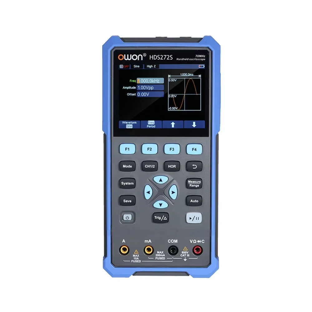

HDS272 HDS272S 2CH Handheld Digital Oscilloscope 70MHz 250MSa/s with 3.5-inch High Resolution LCD Display