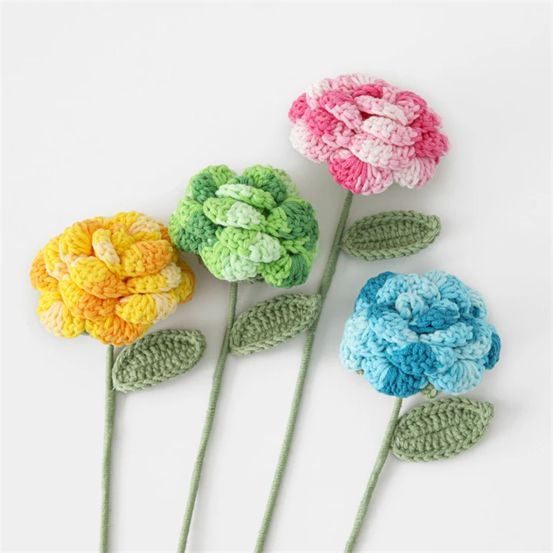 New Gift Handmade Knitted Woolen Colorful Rose Branch Home Decoration Holiday Gift Quantity 10 Branches