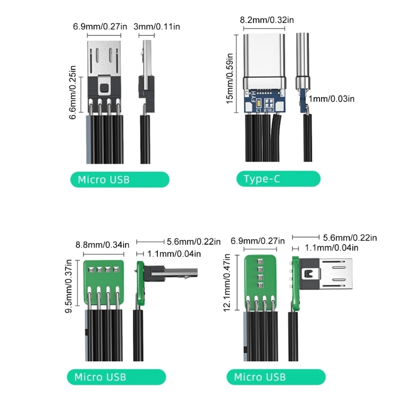 Short FFC USBC Flat Thin Ribbon FPC Cable USB TypeC 90 Degree to MicroUSB for Data and Charging