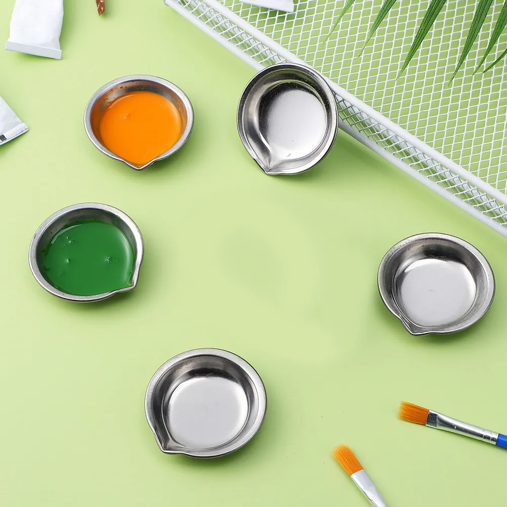 

Набор из 6 круглых портативных палитр из нержавеющей стали для смешивания красок с удобным носиком для заливки, для художников и рукоделия