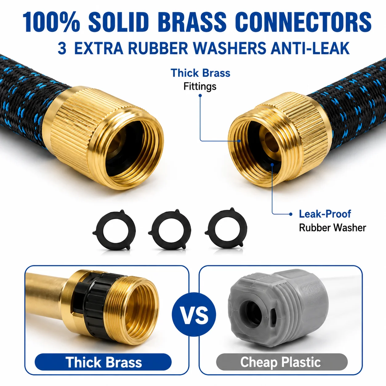 Expandable Retractable Flexible Garden Water Hose With 8 Spray Modes Nozzle Heavy Duty Leak Free Brass Fitting Collapsible Stretch Water Pipe For Yard Plant Irrigation Car Wash Pet Shower Balcony Patio Camping Outdoor Household Cleaning Maintenance