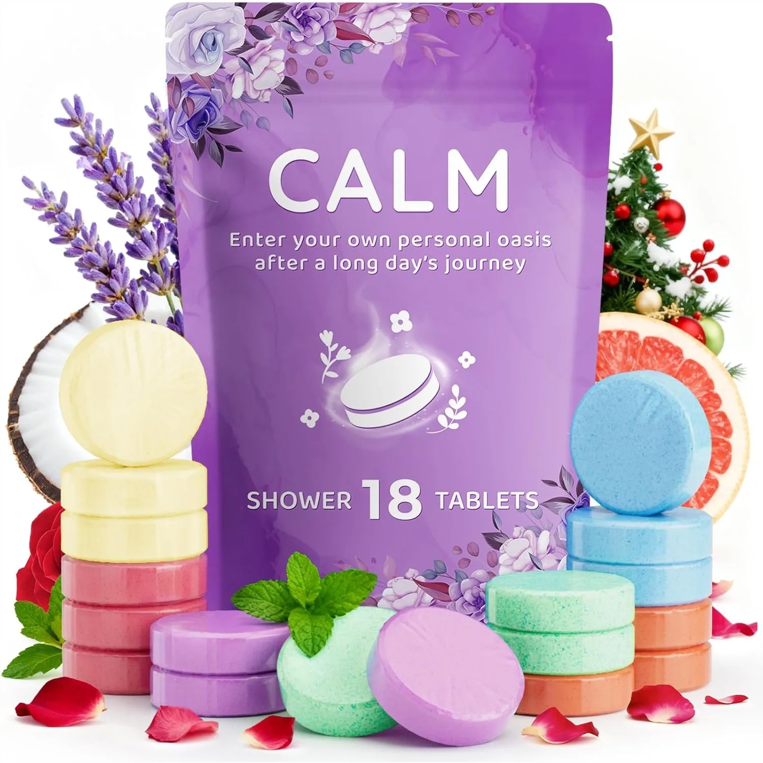 

Shower Steamers 18 Pack - Lavender Mint Rose Coco Sea Grapefruit Natural Fragrance, Relaxation Gifts for Women Men