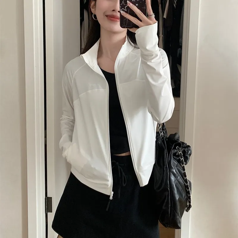 

Женская летняя тонкая одежда из ледяного шелка для защиты от солнца, дышащая, с УФ-защитой, из оригинальной пряжи, приталенная, повседневная, из нейлоновой ткани