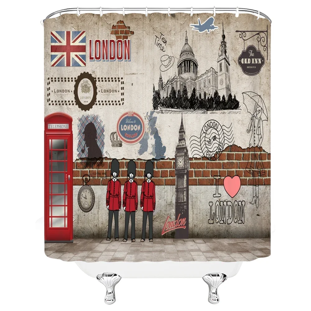 Retro Old Brick Wall British style 180x180cm Shower Curtains Waterproof Polyester Bathroom Curtain Home Decoration With Hooks