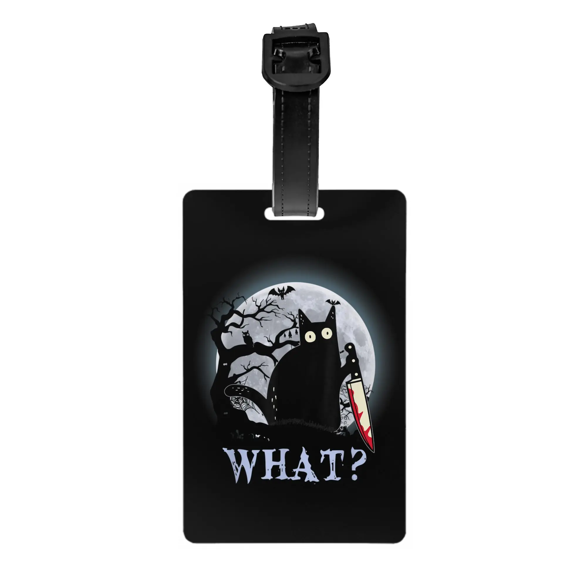 Cat What Luggage Tags Custom Murderous Black Cat With Knife Halloween Baggage Tags Privacy Cover Name ID Card