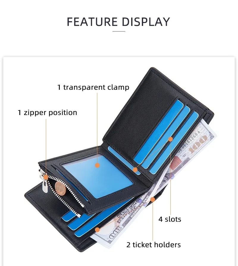 Portafoglio corto da uomo con nome personalizzato Testo personalizzato Porta carte di marca di lusso con cerniera Borsa da uomo Tasche portamonete di alta qualità