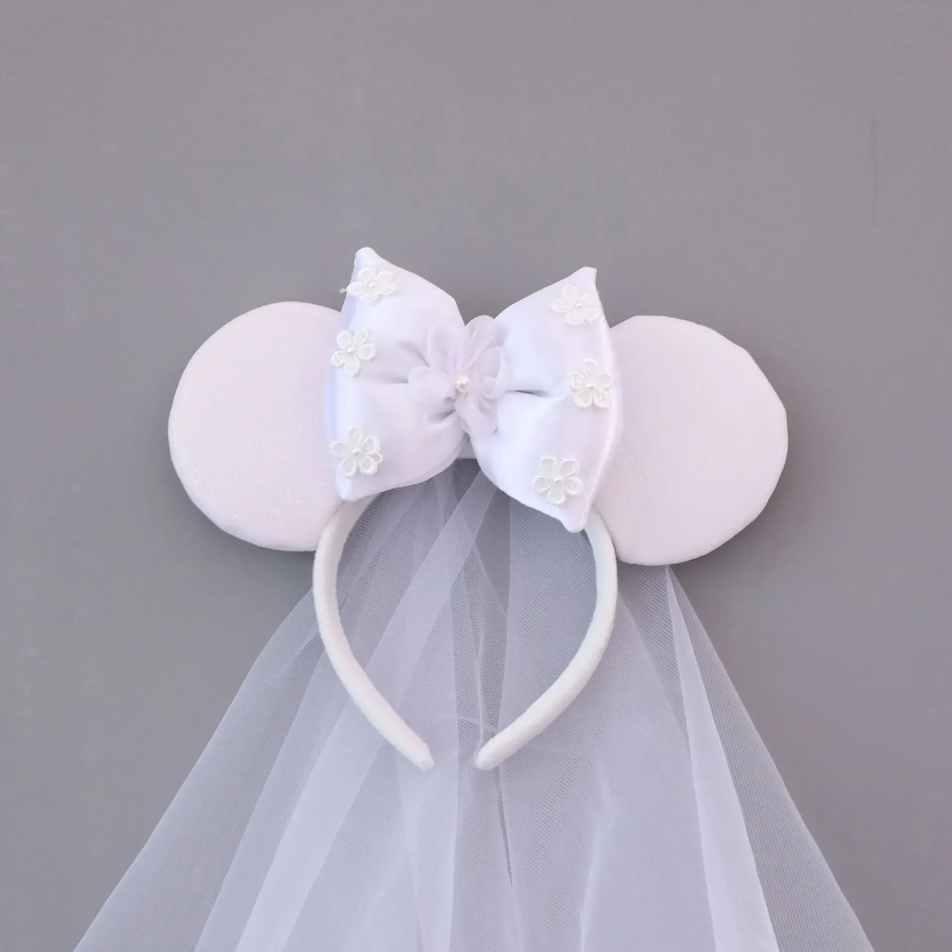 Disney Big Minnie Ears Headband Blue Snow princess Veil Hair Hoop Wedding Style Headdress Party Headwear Girl Toys Birthday Gift