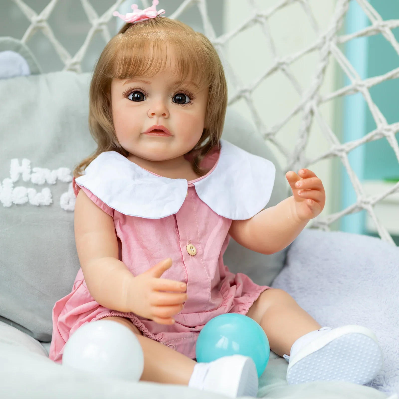 

55CM FUll body Silicone Reborn Toddler Girl Princess Sue-Sue Hand-detailed Paiting Rooted Hair waterproof Toy for Bebe Girls