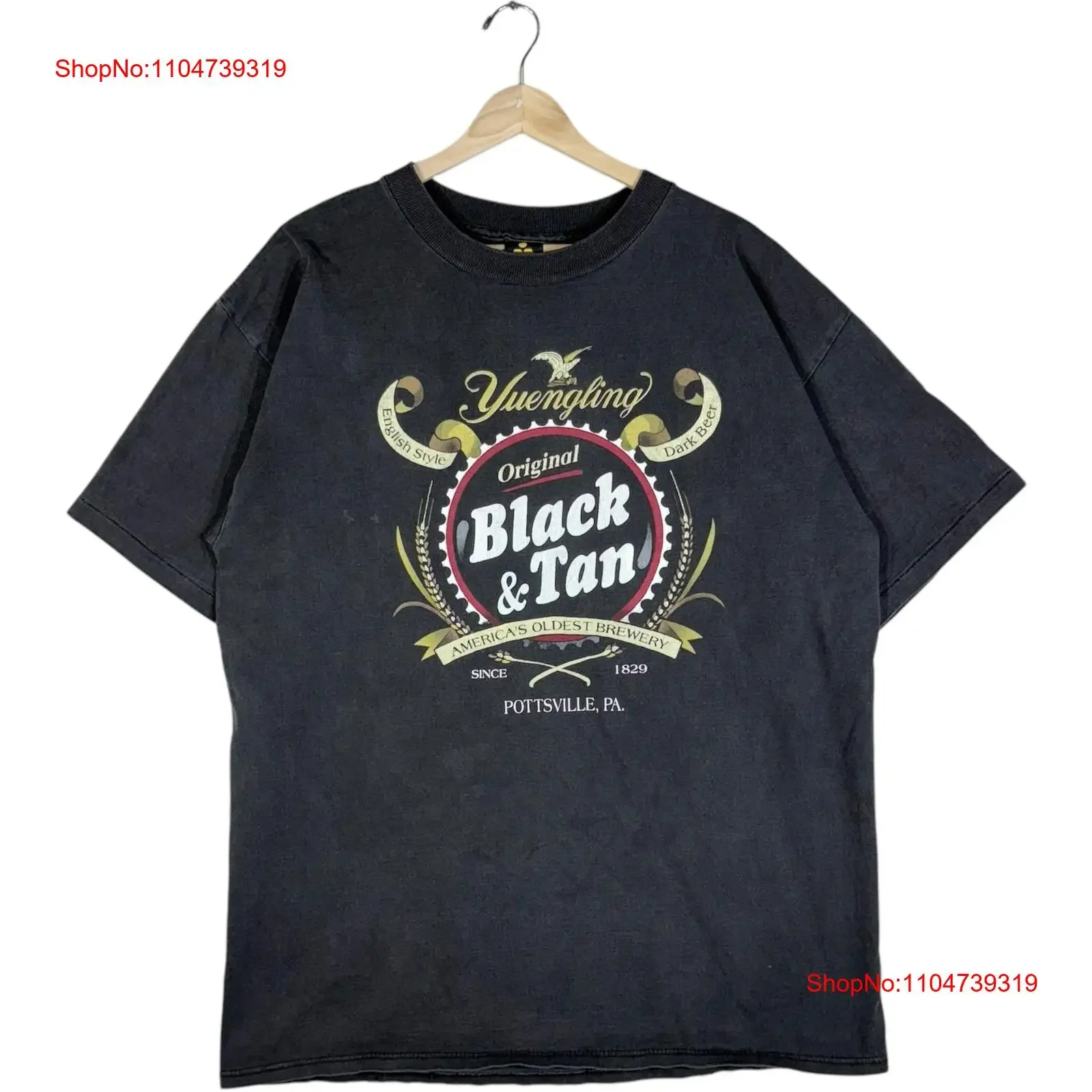 Vintage Yuengling negro Tan cerveza camiseta hombres XL vintage lavado versátil gráfico homme streetwear ligeramente