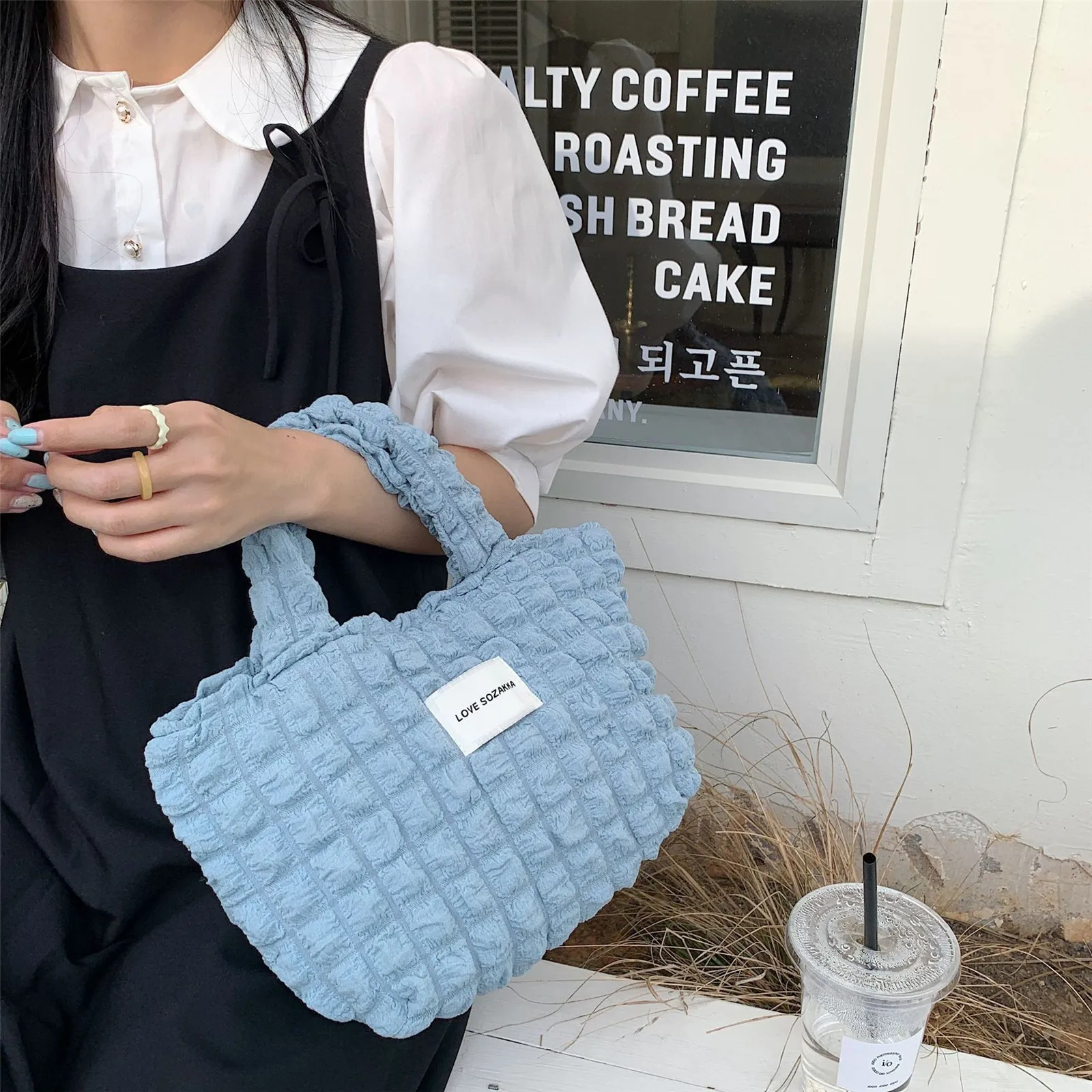 Quilted Bubble Handbags for Women Pleated Cloud Cos Shoulder Bags Large Tote Bag Solid Color Ruched Crossbody Bag Shopping Bag