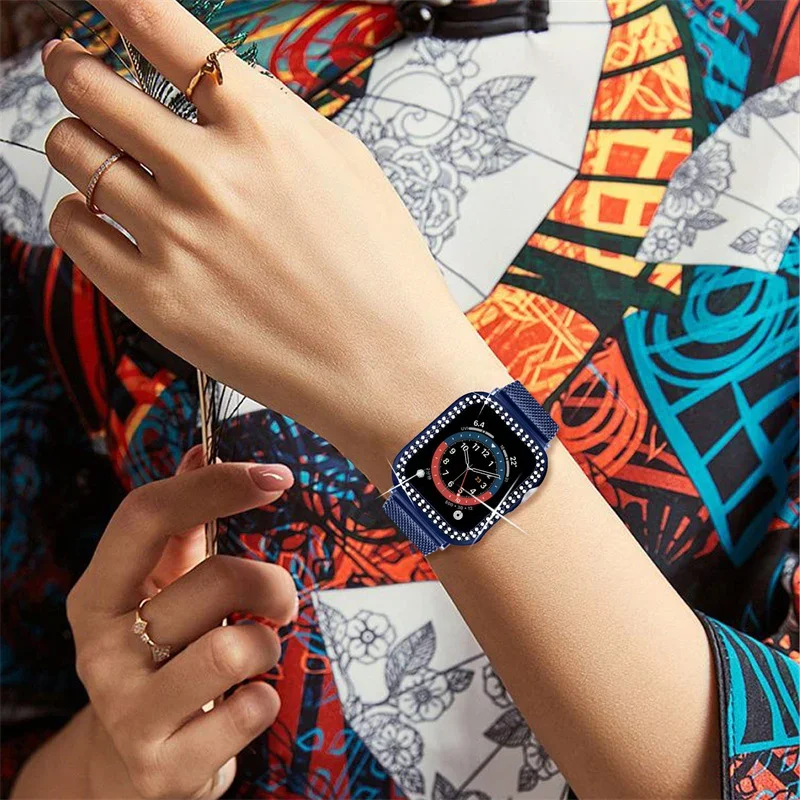 حلقة ميلانيزي لساعة أبل ، حافظة ماسية ، سوار نحيف ، سلسلة iWatch 8 ، 7 ، 6 ، 5 ، 4 ، 3 ، SE ، 41 ، 45 حزام ، 44 ، 40 ، 38 ، 42