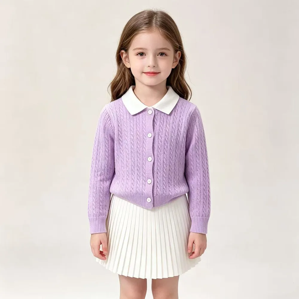 Girls' Set Spring and Autumn New Style Children's Sweet Pink Collar Knitted Sweater+Half Skirt Two Piece Set 90-140CM