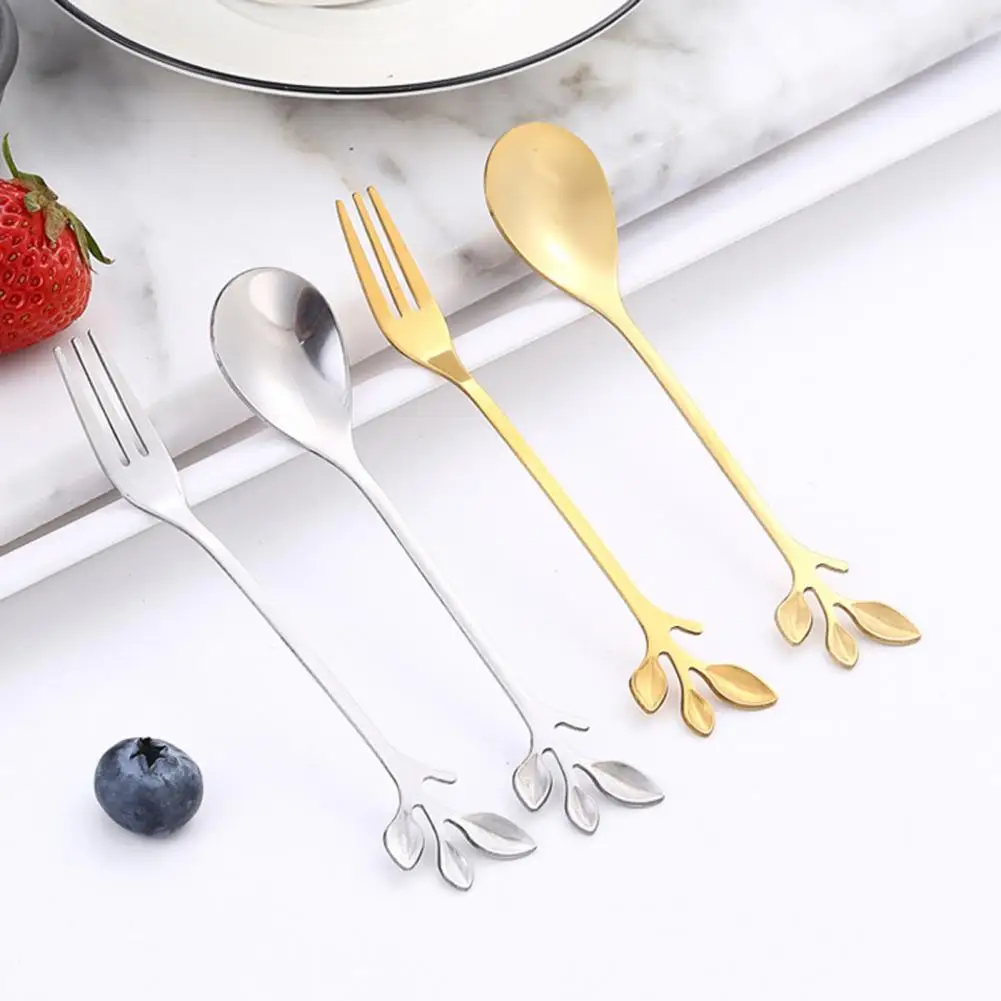 Elegant Coffee Stirrer Spoon Rust-resistant Stainless Steel Flatware Set with Long Handles Dessert Forks Spoons for Home Kitchen