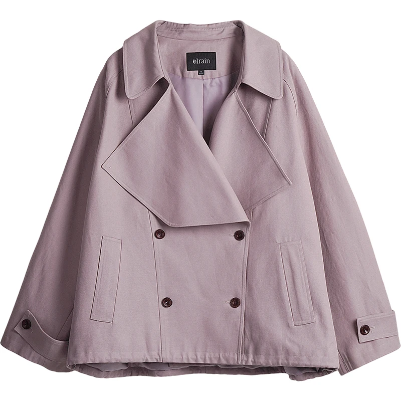 OLrain Frau Oversize Jacken Pendeln Kordelzug Graben Mantel Frau 2026 Frühling Solide Volle Hülse Weiblichen Kurzen Mantel GO58CW002815