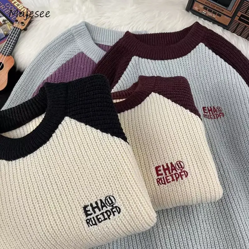 

4 Color Sweaters Men Winter Knitted Contrast Slouchy Korean Preppy Style Baggy Comfortable Couple Fashion Streetwear Ins