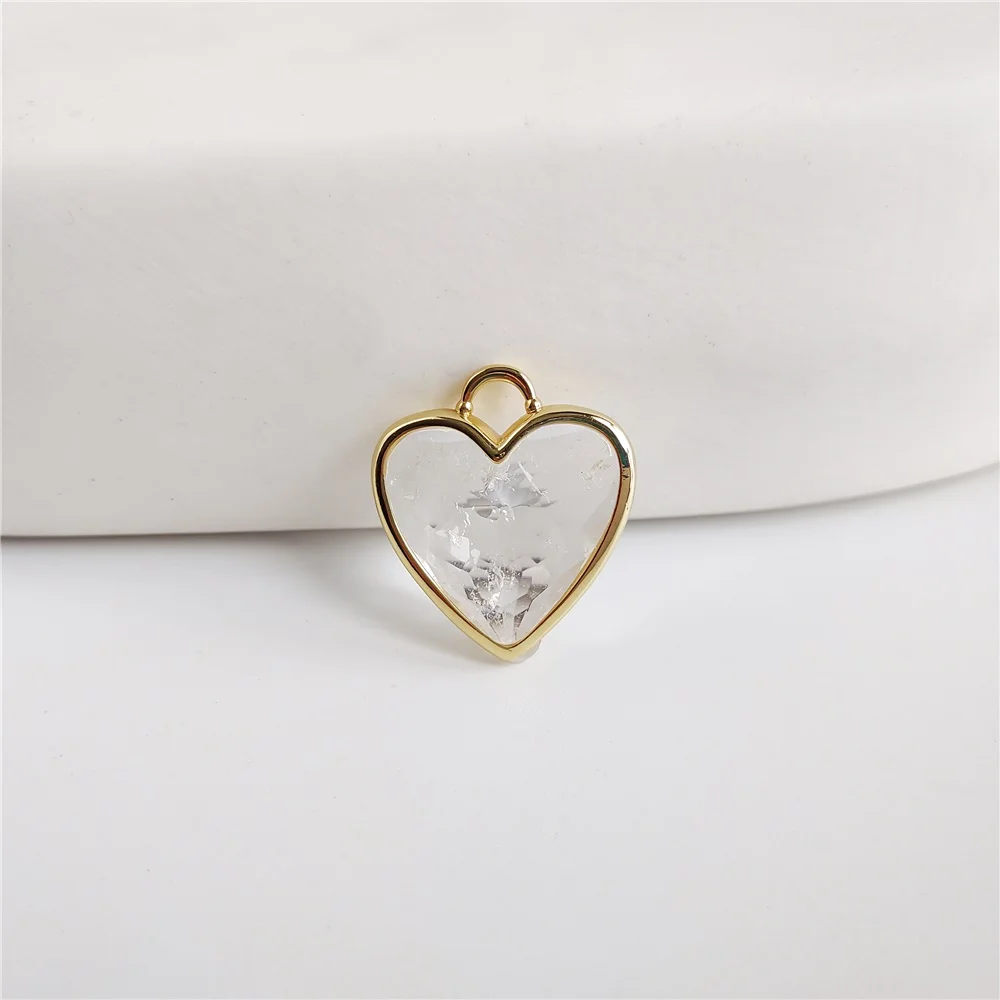 FUWO Natural Clear Quartz Charms Pendant,Golden Plated Heart-Shaped Crystal Accessories For Women Jewelry Making PD472 5Pcs/Lot