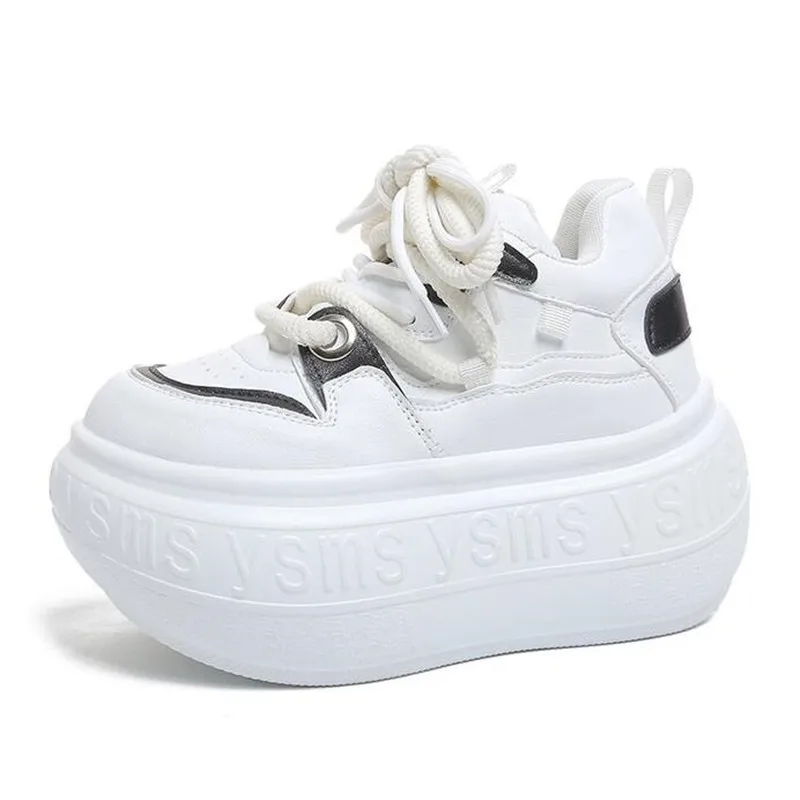 

Женские кроссовки на платформе 8 см, повседневные легкие уличные кроссовки на шнуровке, белые, черные, дышащие, модные спортивные кроссовки для женщин