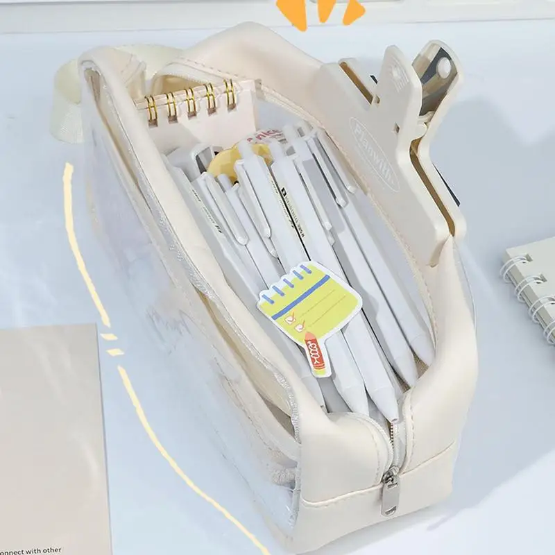 กระเป๋าดินสอ PVC ใสมีซิปความจุสูงกระเป๋าใส่ปากกาแบบพกพาได้อุปกรณ์จัดระเบียบโต๊ะทำงานแบบพกพาสำหรับวัยรุ่น POUCH pensil โรงเรียนและ