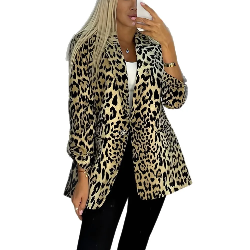 Fashion Printed Slim Fit Jacket Women Autumn Casual Loose Pocket Jacket For Women 2025