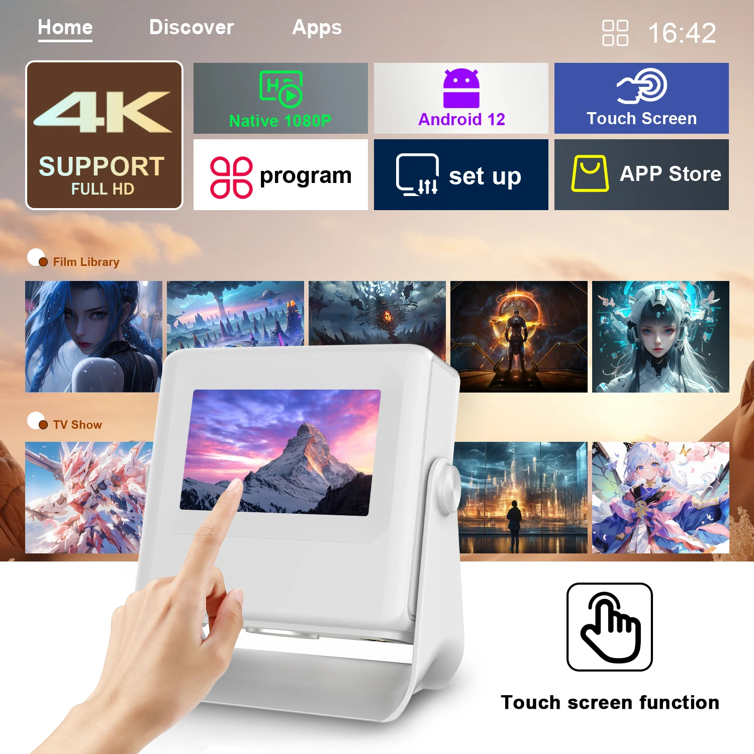 HD Projection Device for YouTube Streaming - Built-in Android 12 OS, Lens Shift - Birthday Parties Crystal Clear Display