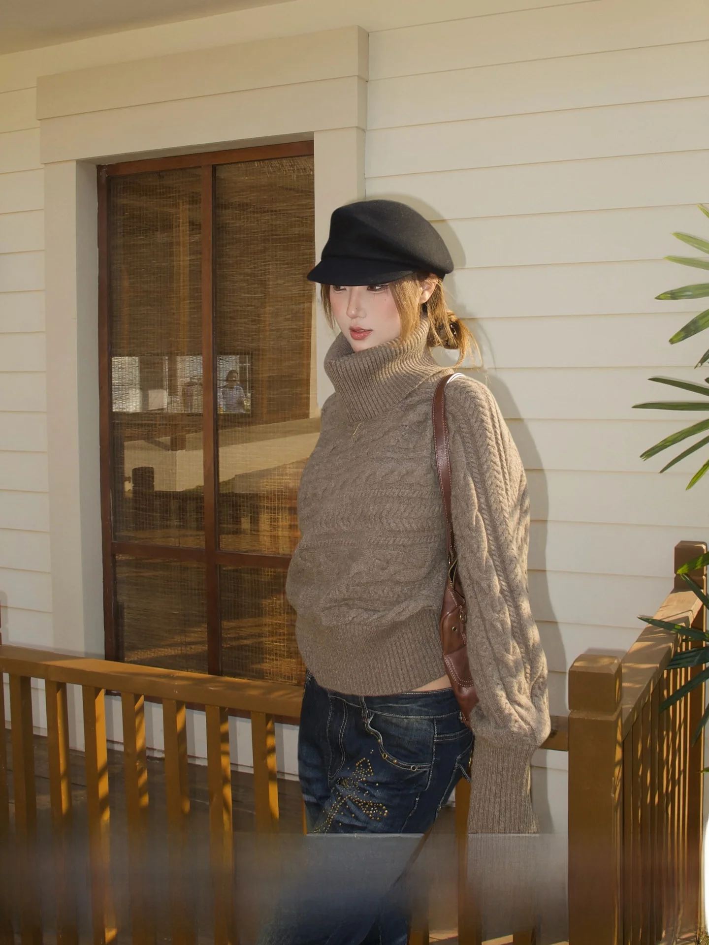 

Detachable Scarf Knitted High Collar Sweater Women Winter Design Twist Flower Knitwear Slimming Vintage Sle Long Sve Top