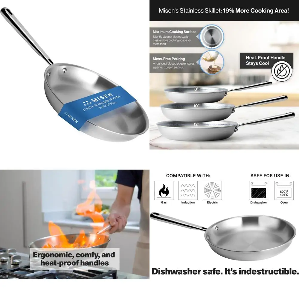 

Профессиональная 12-дюймовая 5-слойная сковорода из нержавеющей стали — совместима с индукционными, газовыми и электрическими варочными панелями — посудомоечная машина и O