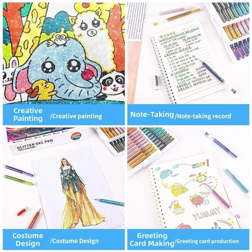 

New 6 Colors Glitter Effects Gel Pen DIY 1.0mm Art Markers Painting Graffiti Journaling Pens School Office