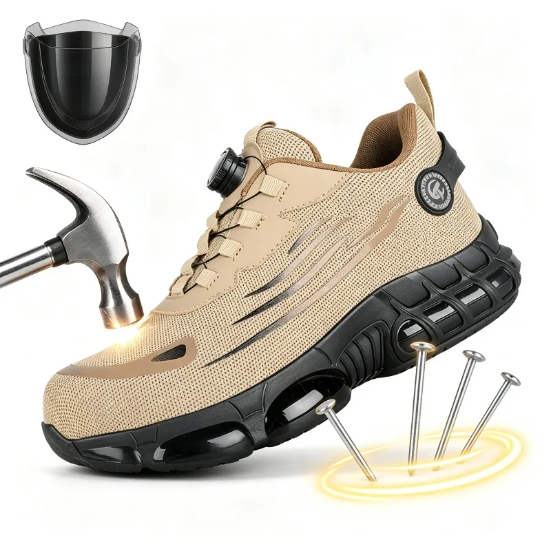 Winter New Safety Shoes Men Steel Toe Puncture Proof Rotating Button Air Work Shoes Indestructible Construction Boots Plus Size