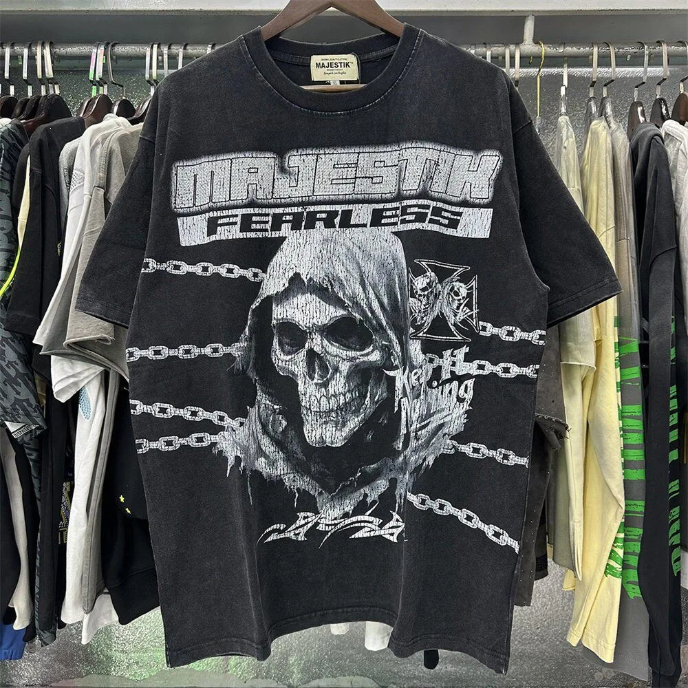 MAJESTIK Retro Graffiti Print Summer Street Casual Fashion Short-Sleeved T-Shirt for Men and Women