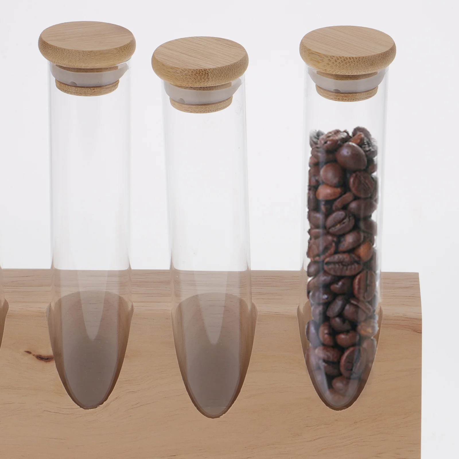 

Airtight Glass Storage Jar Coffee Bean Container Canisters Beige Wooden Beans Tubes