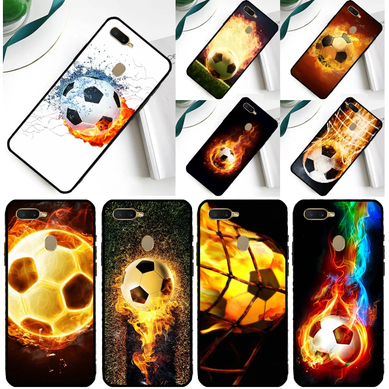 Fire Football Soccer Ball Case For OPPO A5 A9 A31 A53 A53S A1K A15 A16 A52 A72 A83 A91 A93 A54 A74 A94 Cover Fundas