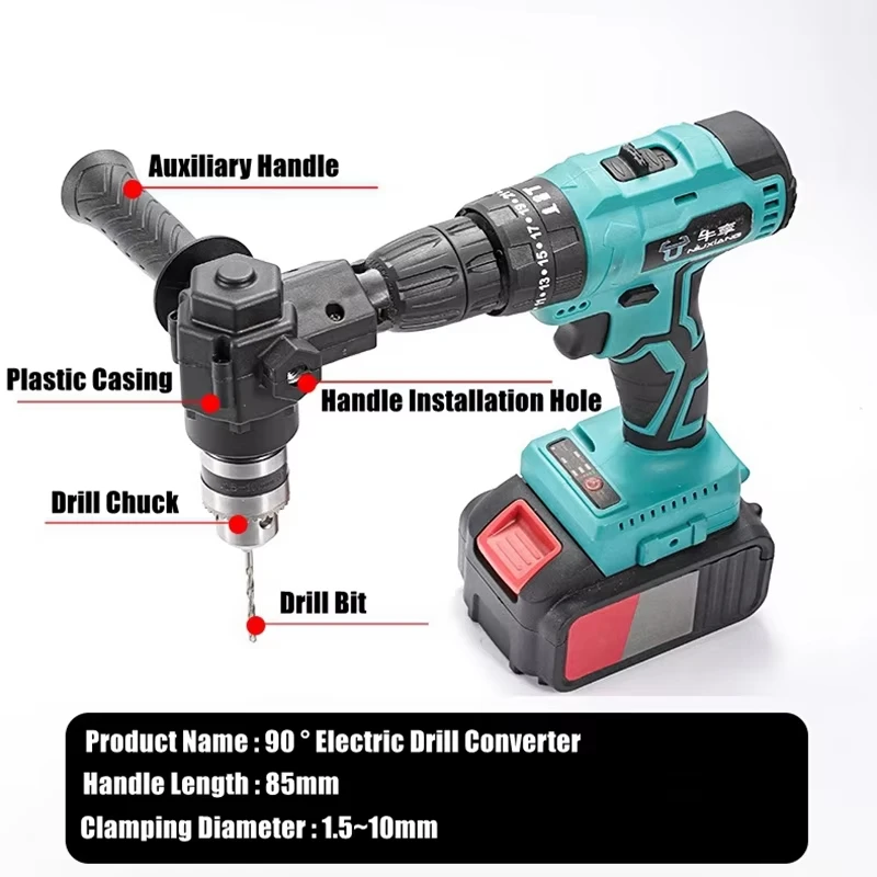 90° Three Jaw Chuck Right Angle Drill Adapter Impact Corner Bend Extension Chuck Accessory for Power Tools