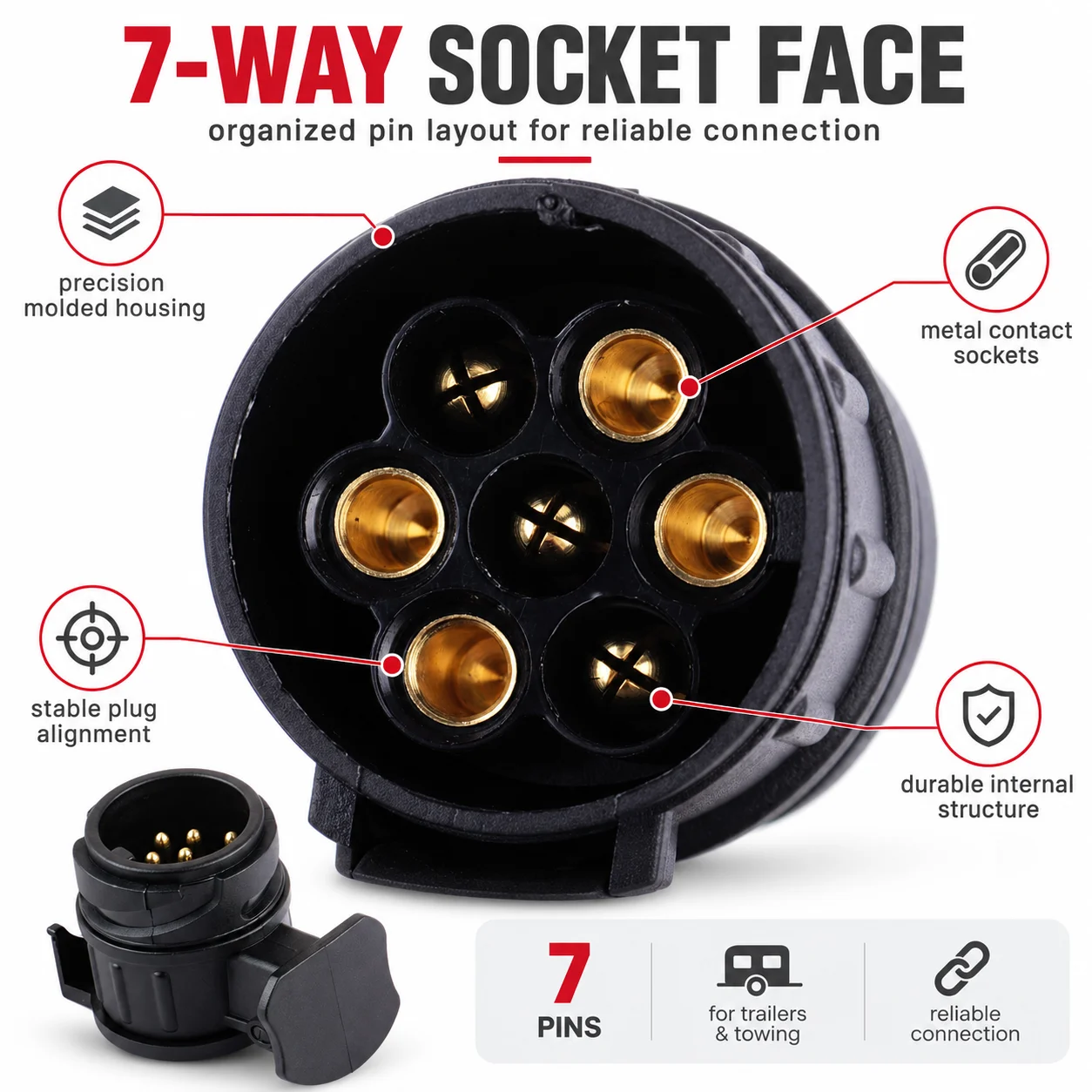 13 to 7 Pin Plug Adapter for Car Trailers Coupling Socket Holder Waterproof Connector 12V Padlock Protect Towing Accessories