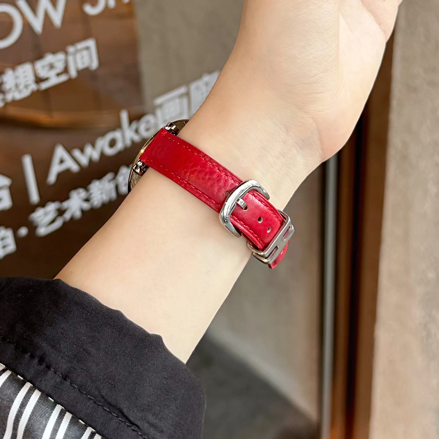 H-ring lychee patterned leather strap for Huawei wristband 8/9/10 11/11pro fit3 4/4pro  5/5pro girl gift  universal 18/20/22mm