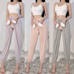 Sexy Invisible Zipper Open Crotch Leggings Women Loose Gym Sports Pants Trousers