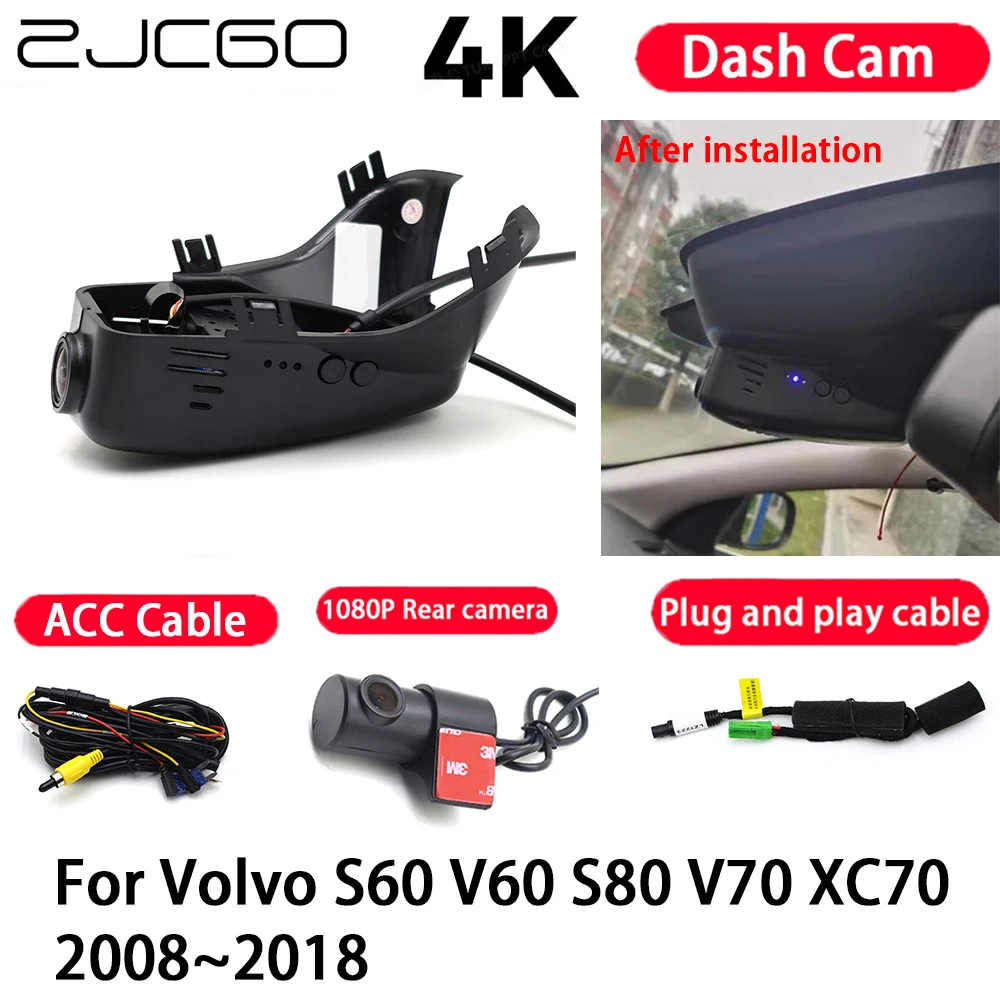 Cámara para Auto 4K, Plug and Play, Grabadora de Video con Visión Nocturna para Volvo S60 V60 S80 V70 XC70 2008-2018