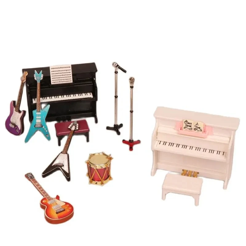 1/12 Miniature Dolls Accessoires Mini Musical Instruments Piano Guitar Model For Barbies Ob11 Bjd Dollhouse Furniture  Kids Toys