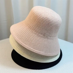 Women Bucket Hat Spring Summer 2024 korean Retro Woven Straw Hat Fisherman Hat Sun Protection Cap Travel Holiday All-match Panam