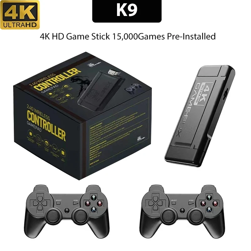 

HOT Game Stick 4K 15000 K9 HD Output 2.4G Wireless Controllers Retro Video Game Console Simulators PS1 Kids Gifts Dropshipping