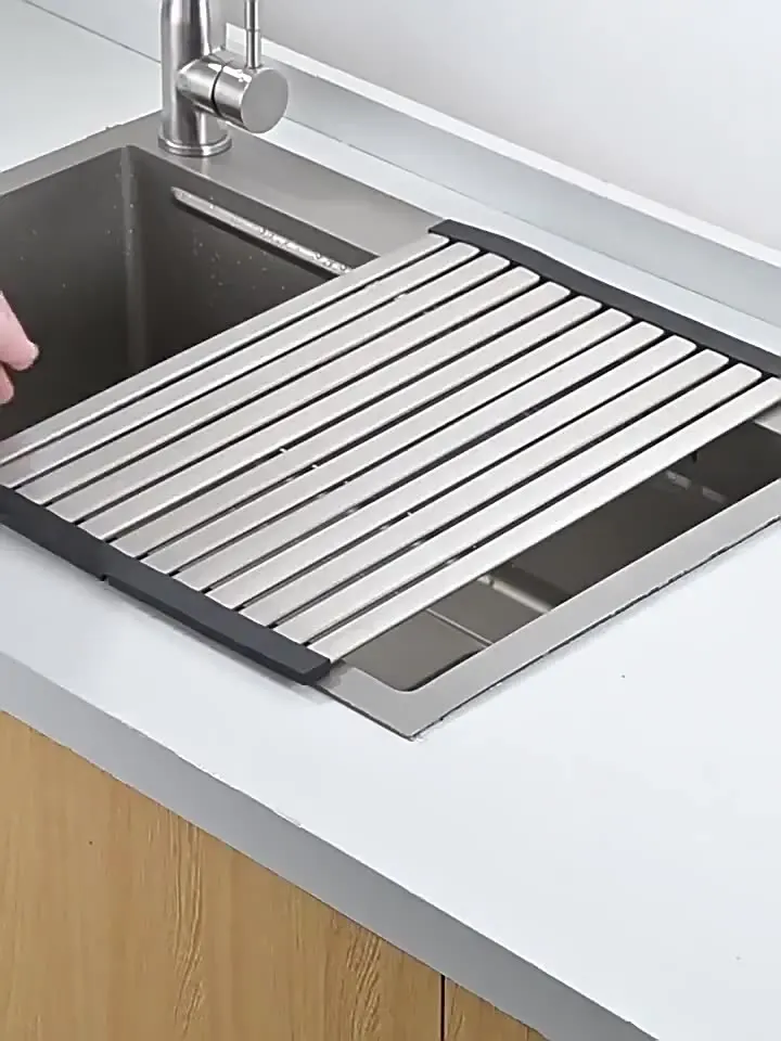 

304 stainless steel kitchen sink drain rack, sink bowl and dish storage rack, foldable and retractable drain basket