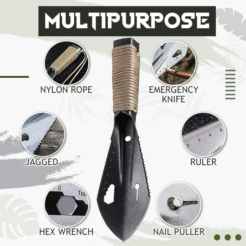 Multifunctional Outdoor Small Hand Shovel Vegetable Trowel Sawtooth Hex Wrench Ruler for Hiking Camping and Survival Shovel Digg