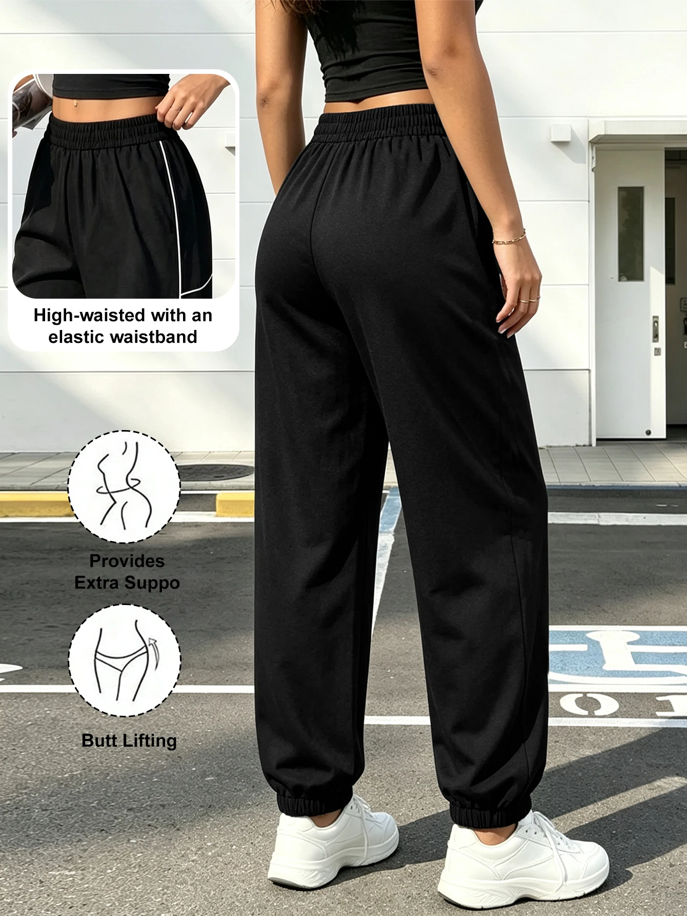 New Women's High-Waisted Loose Casual Striped Sports Yoga Pants, Slimming Fitness Running Wide Leg Leisure Trousers Sweatpants