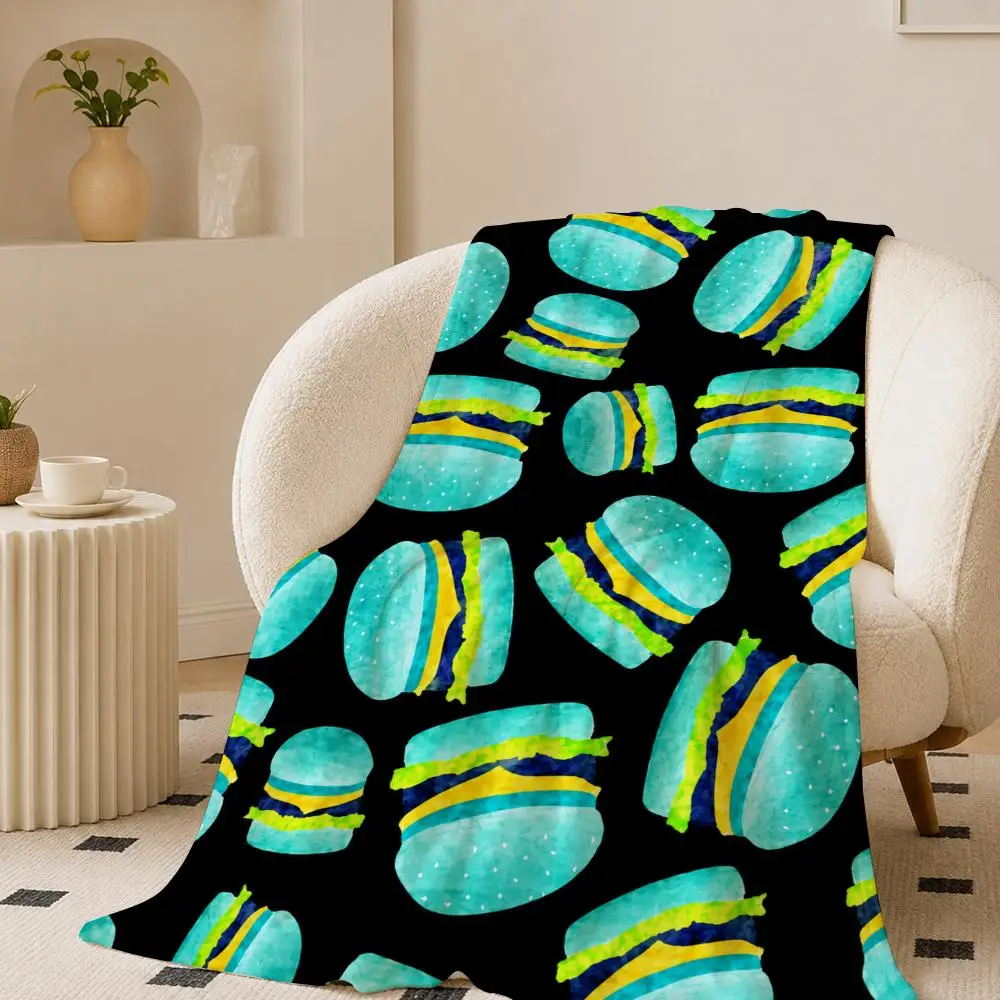 Humorous Burger Print Throw 240g flannel blanket, suitable for sofas, beds, offices, exquisite gift blankets