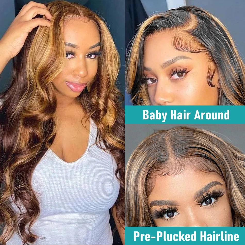 Highlight Wig 13x6 HD Lace Frontal Wig Body Wave Highlight Human Hair Wigs For Women Ombre 13x4 Honey Blonde Lace Front Wig Sale