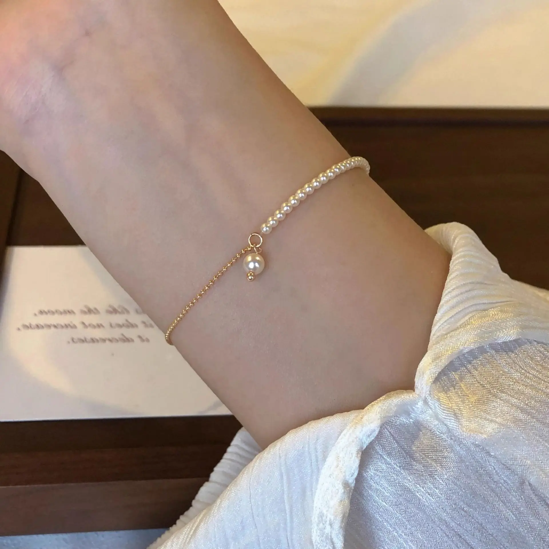 PANJBJ 925 Sterling Silver Pearl Bracelet for Women Asymmetric Hollow Out Geometry Sweet Grace Jewelry Gift Dropshipping