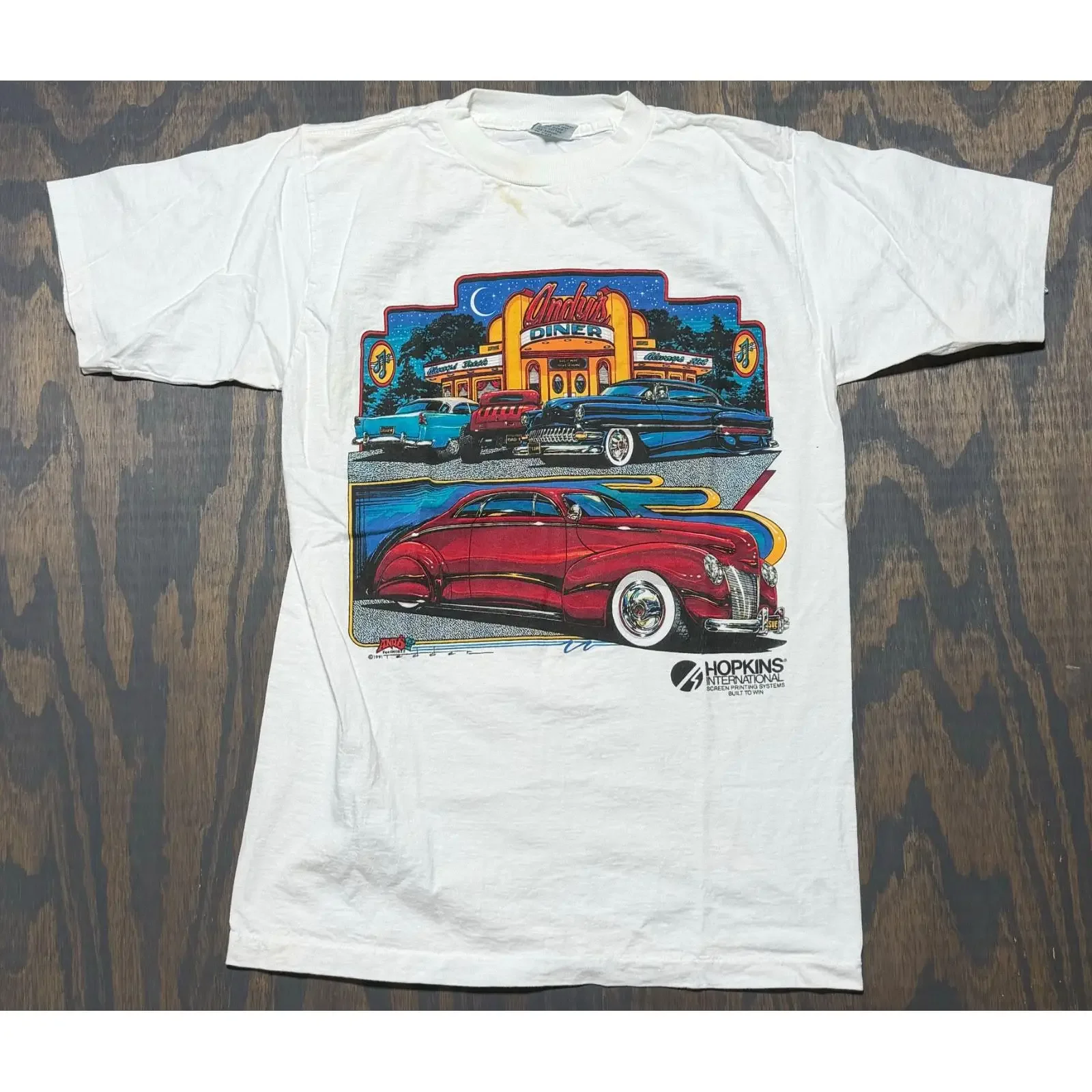 Vintage 90er Andy's Diner T Shirt Hot Rod Oldtimer Retro Large vintage Washed Casual Versatile Slightly designer clothes Unisex